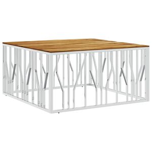 vidaXL Table basse argent&eacute; acier inoxydable et bois massif d'acacia