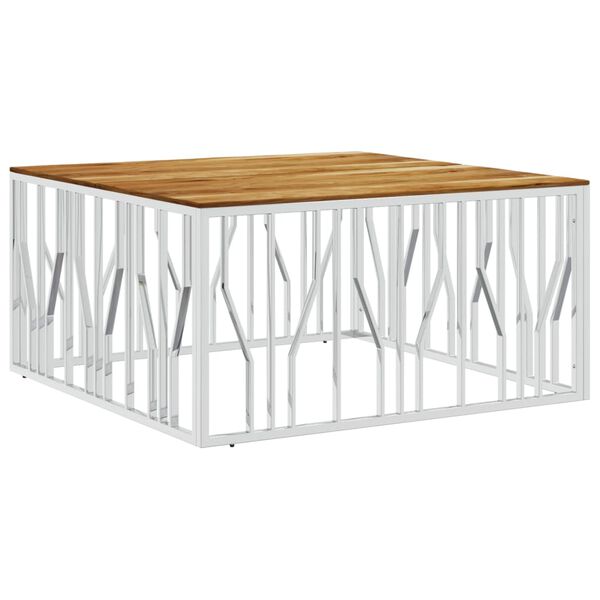 vidaXL Table basse argent&eacute; acier inoxydable et bois massif d'acacia