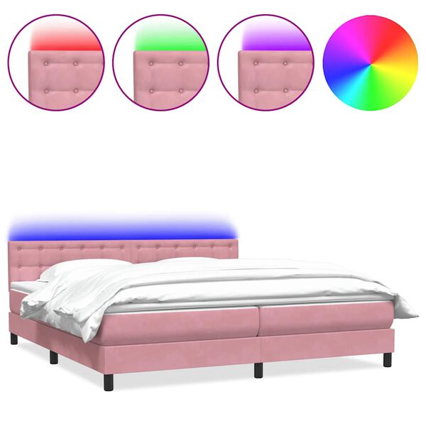 vidaXL Sommier &agrave; lattes de lit avec matelas et LED rose 180x210 cm velours