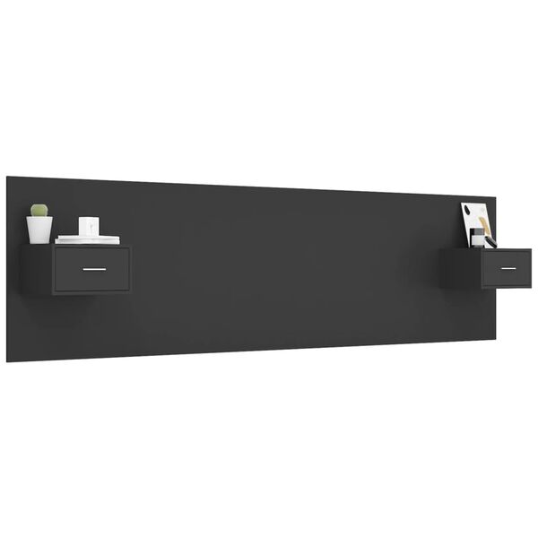 vidaXL T&ecirc;te de lit avec armoires Noir Bois d&rsquo;ing&eacute;nierie