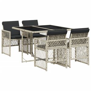 vidaXL Ensemble &agrave; manger de jardin et coussins 5 pcs gris clair rotin