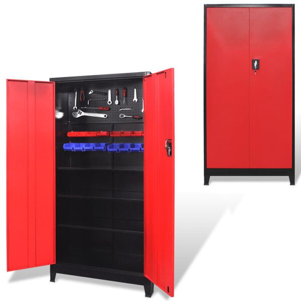 vidaXL Armoire &agrave; outils avec 2 portes Acier 90x40x180 cm Noir et rouge
