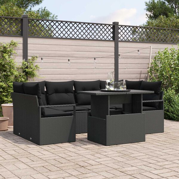 vidaXL Ensemble de canap&eacute; de jardin 7 pcs Noir Poly rotin