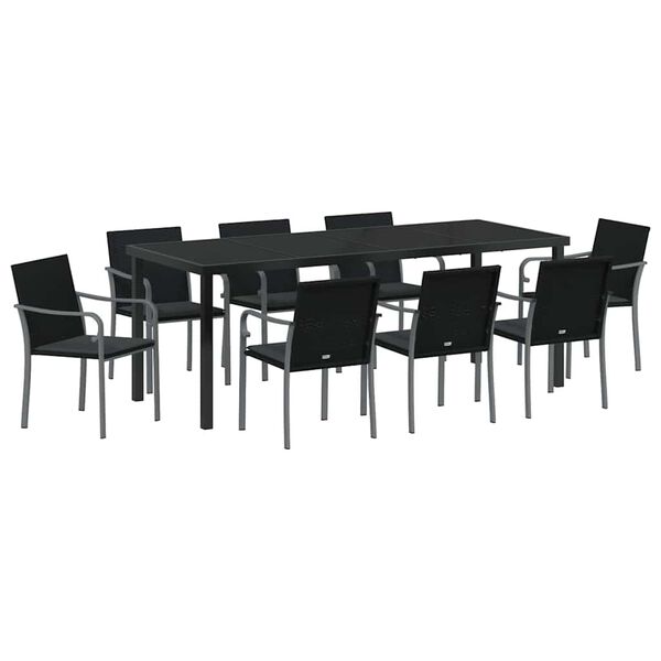 vidaXL Ensemble de salle &agrave; manger pour jardin 9 pcs Noir et gris