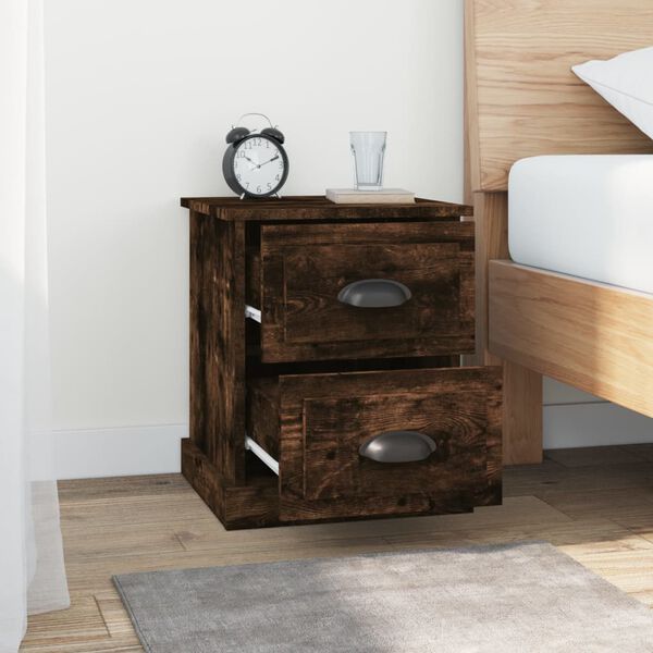 vidaXL Table de chevet ch&ecirc;ne fum&eacute; 39x39x47,5 cm bois d'ing&eacute;nierie