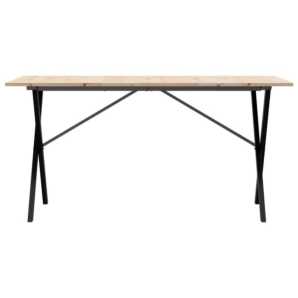 vidaXL Table à manger cadre en X 140x80x75 cm bois de pin massif acier