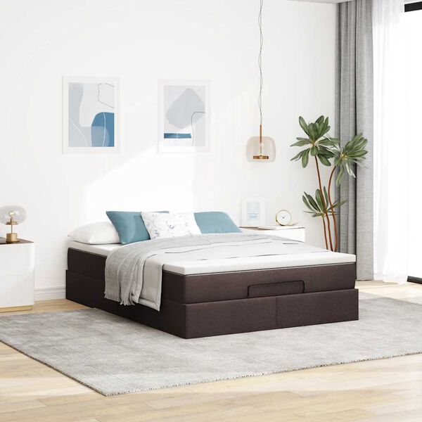 VidaXL Cadre de lit ottoman avec matelas marron fonc&eacute; 140x190 cm tissu