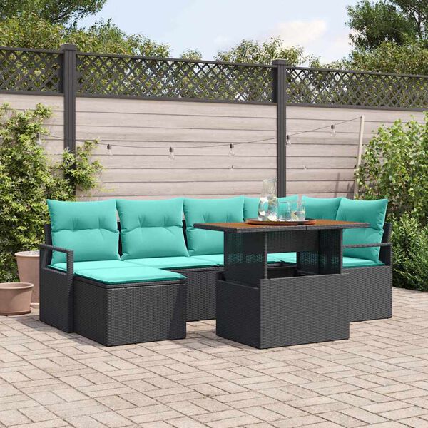 vidaXL Ensemble de salle &agrave; manger pour jardin 7 pcs Noir et Sarcelle