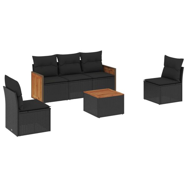 vidaXL Salon de jardin 6 pcs avec coussins noir r&eacute;sine tress&eacute;e