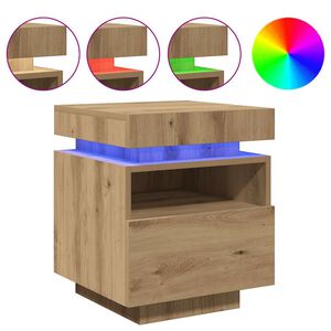 vidaXL Armoire de chevet et lumi&egrave;res LED ch&ecirc;ne artisanal 40x39x48,5 cm