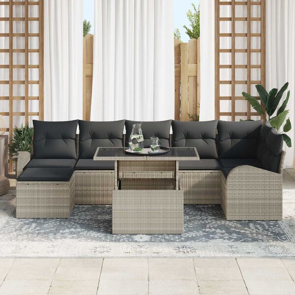 vidaXL Ensemble de canap&eacute; de jardin 8 pcs Gris clair Poly rotin