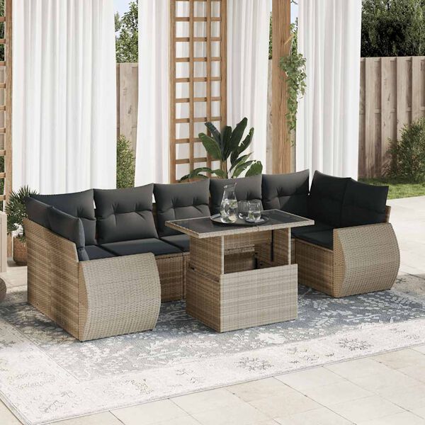 vidaXL Salon de jardin 8 pcs avec coussins gris clair r&eacute;sine tress&eacute;e