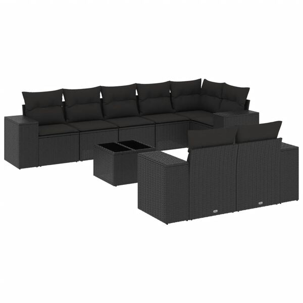 vidaXL Salon de jardin 9 pcs avec coussins noir r&eacute;sine tress&eacute;e