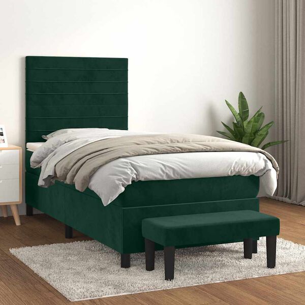 vidaXL Sommier &agrave; lattes de lit et matelas Vert fonc&eacute; 80x200 cm Velours