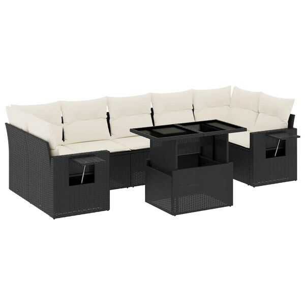 vidaXL Salon de jardin 8 pcs avec coussins noir r&eacute;sine tress&eacute;e