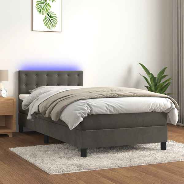 vidaXL Sommier &agrave; lattes de lit avec matelas et LED Gris fonc&eacute; 90x190cm