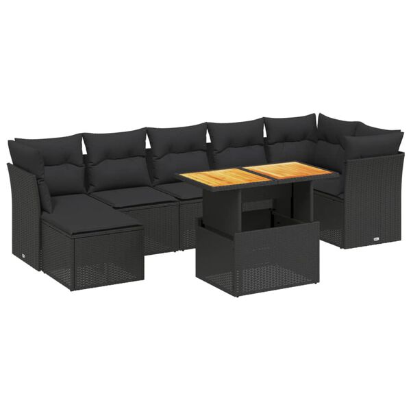 vidaXL Salon de jardin 8 pcs avec coussins noir r&eacute;sine tress&eacute;e