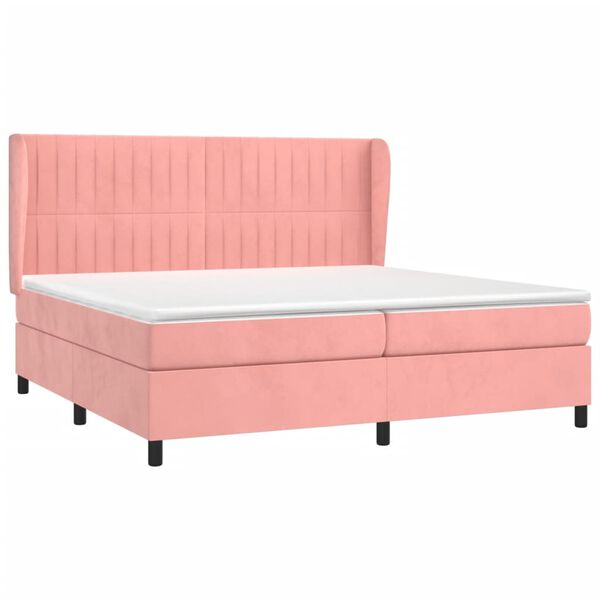 vidaXL Sommier &agrave; lattes de lit avec matelas Rose 200x200 cm Velours