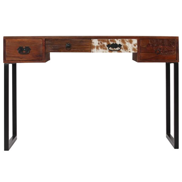 vidaXL Bureau Bois de Sesham massif et cuir véritable 117x50x76 cm