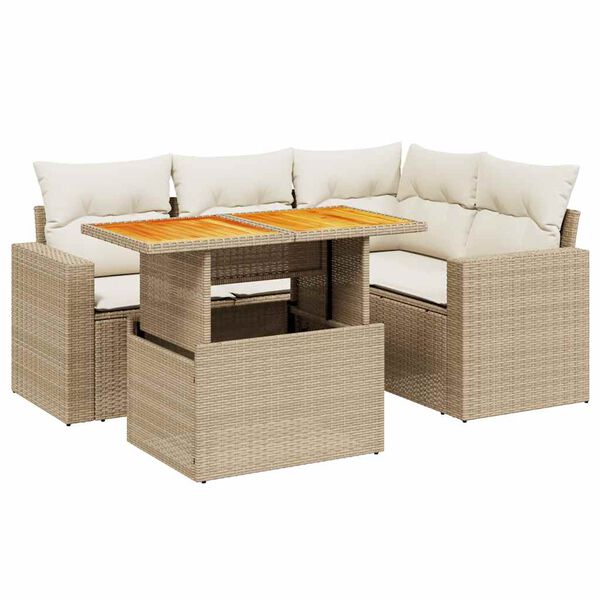 vidaXL Salon de jardin avec coussins 5 pcs beige r&eacute;sine tress&eacute;e