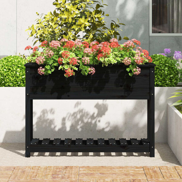 vidaXL Jardini&egrave;re avec &eacute;tag&egrave;re Noir 111,5x34,5x81cm Bois massif de pin