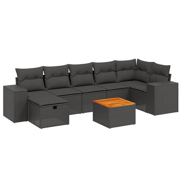 vidaXL Salon de jardin 8 pcs avec coussins noir r&eacute;sine tress&eacute;e