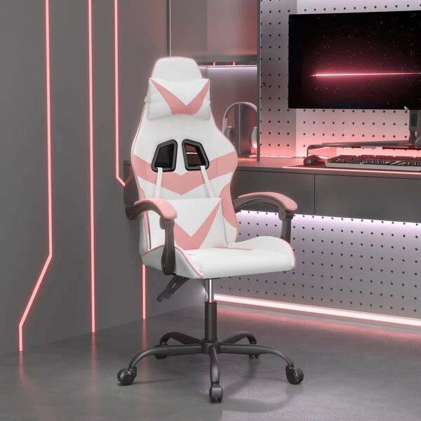 vidaXL Chaise de jeu pivotante Blanc et rose Similicuir