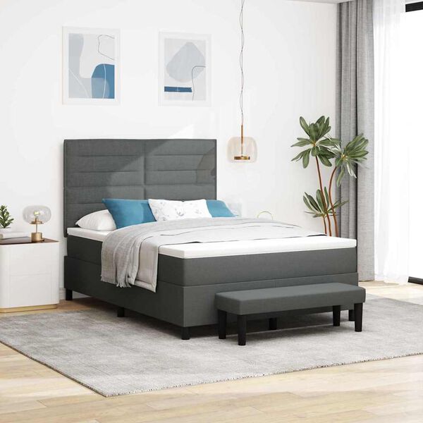 vidaXL Lit &agrave; ressorts avec matelas Gris fonc&eacute; 140 x 190 cm tissu