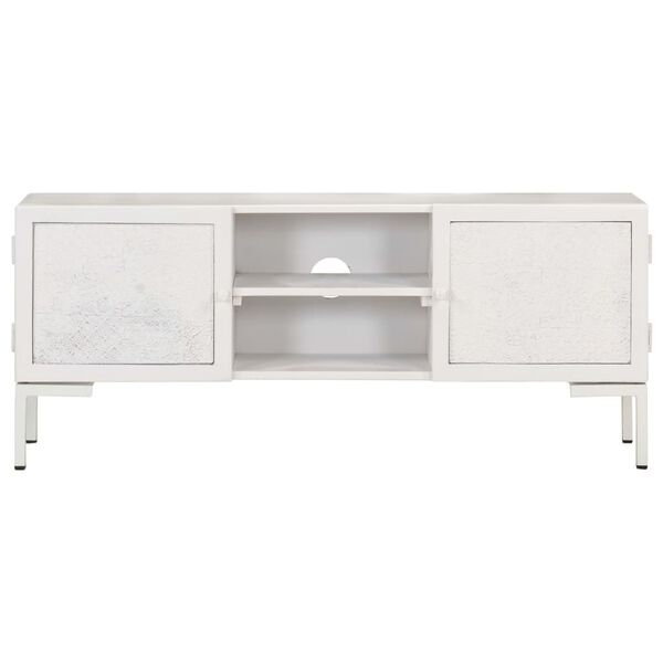 vidaXL Meuble TV Blanc 115x30x46 cm Bois massif de manguier