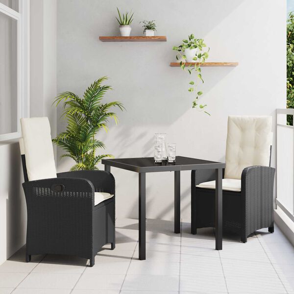 vidaXL Ensemble de salle &agrave; manger pour jardin 3 pcs Noir polyrotin