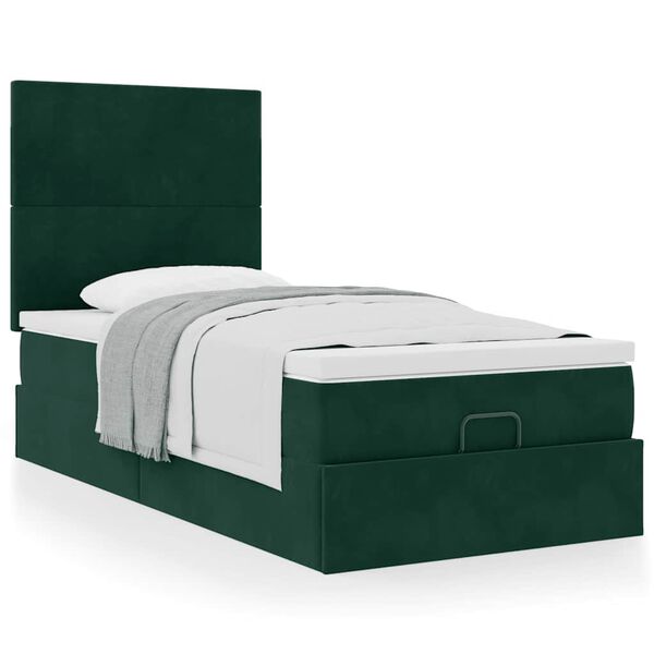 vidaXL Cadre de lit ottoman avec matelas vert foncé 90x190 cm velours