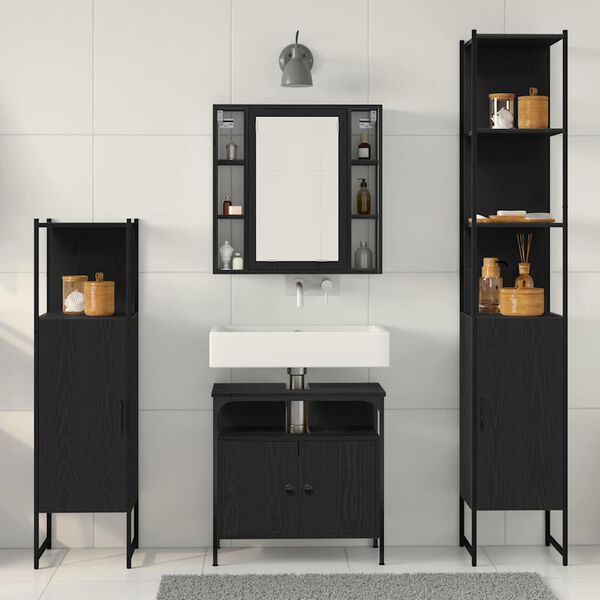 vidaXL Ensemble de mobilier de salle de bain 4 pcs Ch&ecirc;ne noir