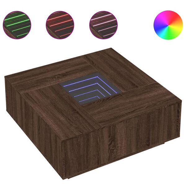 vidaXL Table basse avec LED infini chêne marron 100x100x40 cm