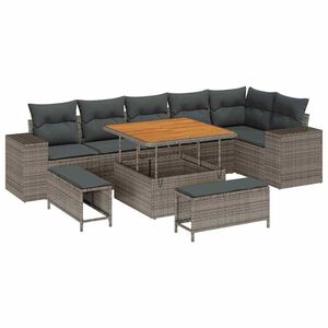 vidaXL Ensemble de canap&eacute; de jardin 9 pc Gris polyrotin
