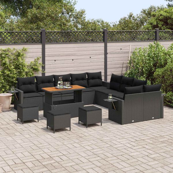 vidaXL Ensemble de canap&eacute; de jardin 14 pcs Noir polyrotin