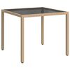 vidaXL Table de jardin 90x90x75cm Verre tremp&eacute; et r&eacute;sine tress&eacute;e Beige