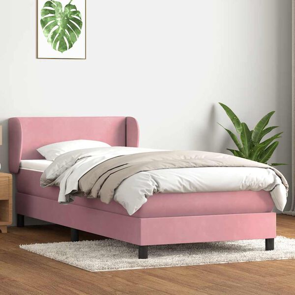 vidaXL Sommier &agrave; lattes de lit avec matelas rose 80x220 cm velours