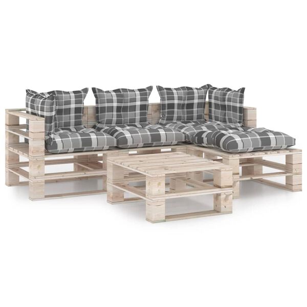 vidaXL Salon palette de jardin 5 pcs avec coussins bois de pin
