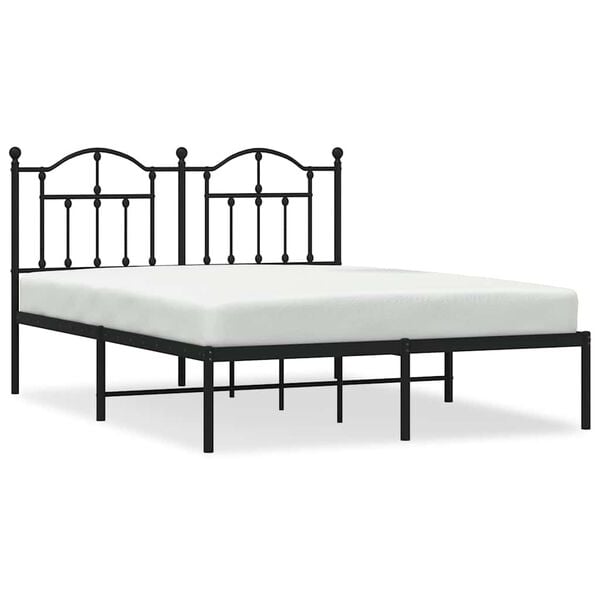 vidaXL Cadre de lit m&eacute;tal sans matelas avec t&ecirc;te de lit noir 135x190cm