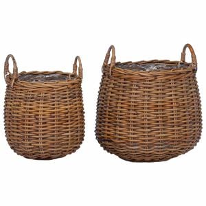 vidaXL Panier &agrave; Plantes avec stockage 2 pcs Marron Rattan Lacak