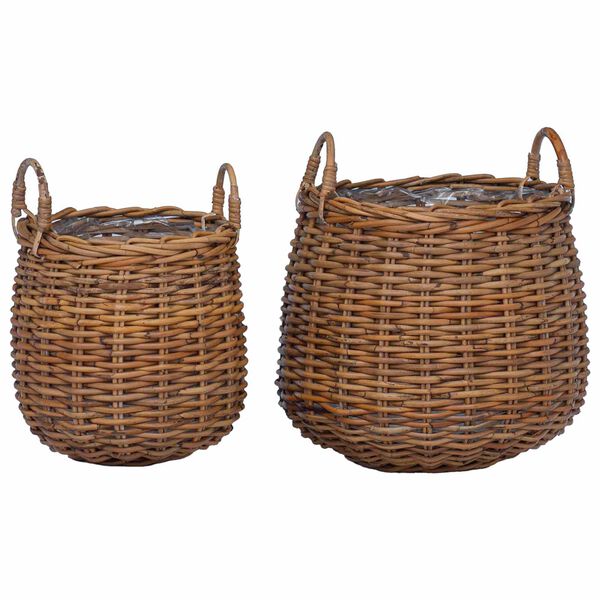 vidaXL Panier &agrave; Plantes avec stockage 2 pcs Marron Rattan Lacak