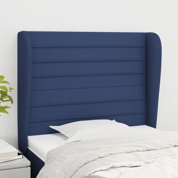 vidaXL T&ecirc;te de lit avec oreilles Bleu 93x23x118/128 cm Tissu