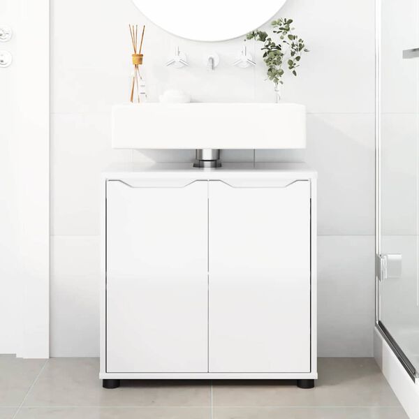 vidaXL Armoire de lavabo de salle de bain avec &eacute;tag&egrave;re Blanc brillant