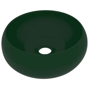 vidaXL Lavabo rond de luxe Vert fonc&eacute; mat 40x15 cm C&eacute;ramique