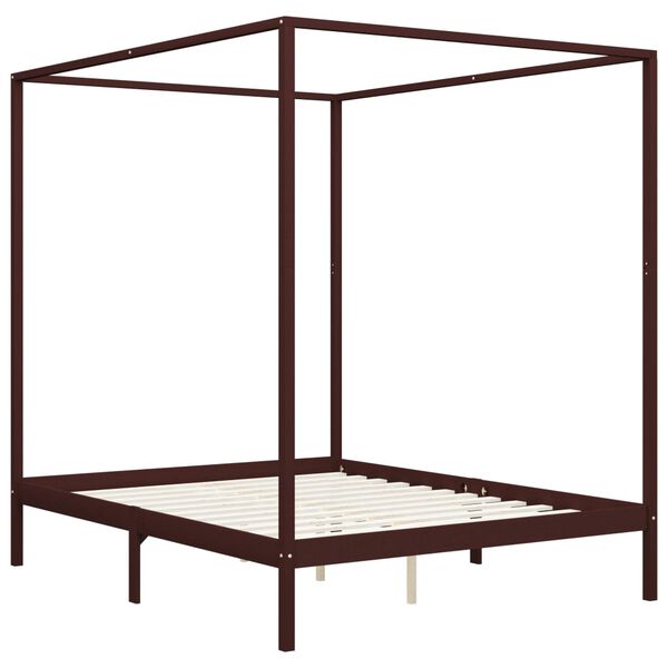 vidaXL Cadre de lit baldaquin et 2 tiroirs Marron fonc&eacute; Pin 180x200 cm