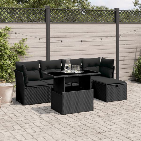 vidaXL Salon de jardin 6 pcs avec coussins noir r&eacute;sine tress&eacute;e