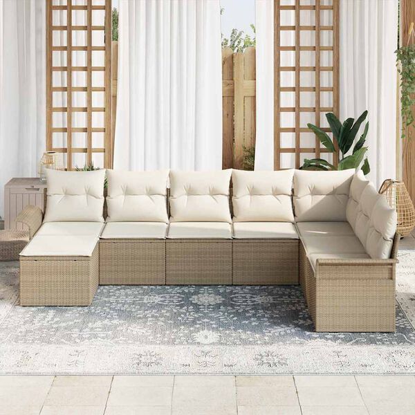 vidaXL Ensemble de canap&eacute; de jardin avec coussin 8 pcs Beige polyrotin