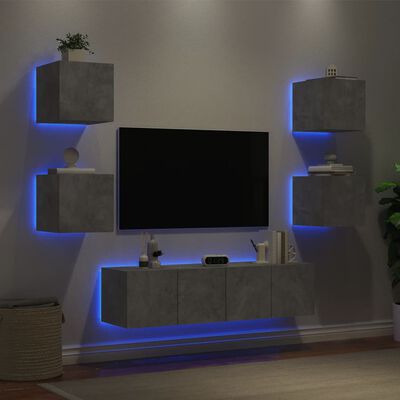 vidaXL Unités murales TV avec LED 6 pcs gris béton bois d'ingénierie