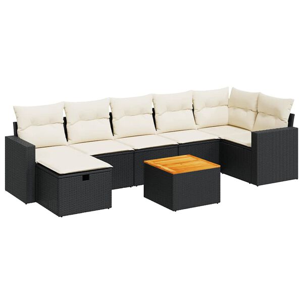 vidaXL Salon de jardin 8 pcs avec coussins noir r&eacute;sine tress&eacute;e