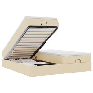 VidaXL Cadre de lit ottoman avec matelas cr&egrave;me 200x200cm tissu